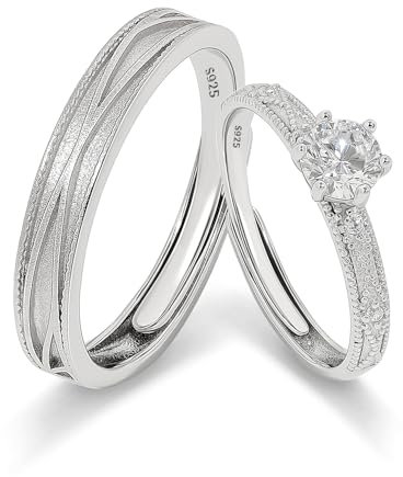 Meissa Eheringe Silber 925 Verlobungsring Paar Ringe 2,5mm 3,5mm Breit Verstellbar Größen Ring mit Weiß Zirkonia Partnerringe für Sie und Ihn Paarpreis für Hochzeit Verlobung Alltag und Valentinstag