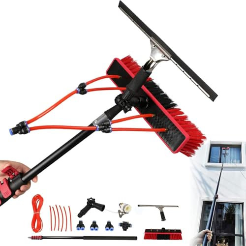 GWFBLID Teleskop Waschbürste mit Bürste Schlauch Ausziehbar Teleskopstangen Reinigung Teleskopstange Fensterreinigung Waschbürste mit Teleskopstiel Photovoltaik Waschbürste Schneeschieber