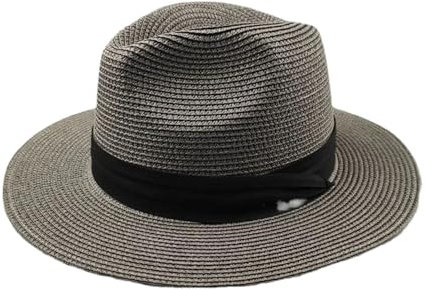Mnjyihy Sombreros de verano para hombre, talla grande, sombrero de paja estilo fedora de paja para playa, Gris9, XL 61-64cm