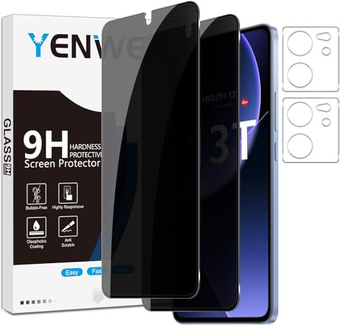 Yenwen Sichtschutzfolie für Xiaomi 13T / Xiaomi 13T Pro 5G für Panzerglas, 2 Stück Sichtschutz und 2 Stück Kameraschutz, 9H Härte Privacy Schutzfolie Folie Anti Spy Blickschutzfolie