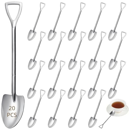 20 mini cucchiaini, a forma di pala, in acciaio inox, cucchiaini da caffè Demitasse, 15,2 x 3,3 cm, finitura a specchio per gelato e feste