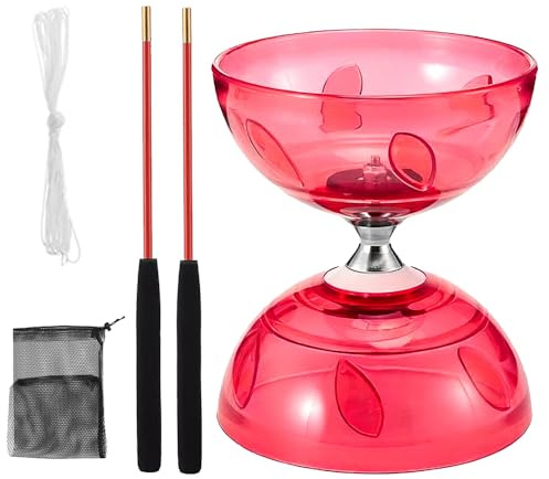 XUXLEKK Diabolo Roulement à Billes, Kit de Jonglerie Triple Roulement, Diabolo Lumineux, pour Enfants, Adultes, Débutants Professionnels (Rouge)
