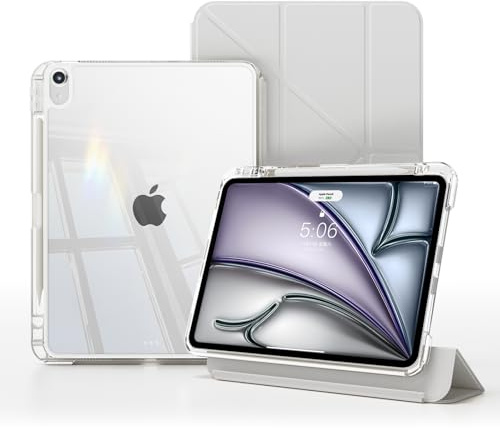RosMank Y Fold Funda para iPad A16 11th Generation(2025 11inch)/iPad 10th Generation(2022 10.9inch)con Soporte para Apple Pencil,Soporte Función Funda, Carcasa Transparente,PU Pantalla Protector,Gris