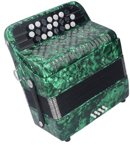 TIKATARER 22 Tasten 8-Bass-Akkordeon, Professionelles, Rutschfestes, Empfindliches knöpfe-tragbares Akkordeon-Musikinstrument mit Schultergurt für Anfänger, Bildungsinstrument (GREEN)