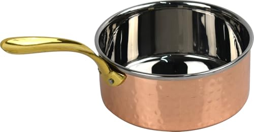 Hammered Saucepan Copper & Stainless with Brass Cool Handle Traditional Style Modern Cooking for Parties Family Gatherings (13cm - 530ml)