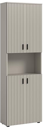 xonox.home – Badschrank Mone 60x192x30 cm in Kaschmir Nb – Breiter Hochschrank mit 4 Türen, 8 Fächern & offenem Fach – Maximaler Stauraum für Badutensilien, geradlinig & hochwertig verarbeitet