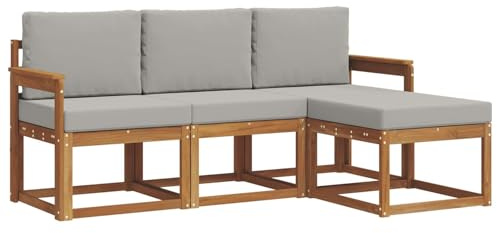 vidaXL Outdoor-Sofagarnitur mit Kissen 4 pcs Natürlich und Hellgrau, Gartenlounge, modernes Outdoor-Sofa-Set, langlebige Terrassen-Sitzgarnitur, komfortable Sitzgelegenheiten für die Terrasse