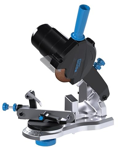 Güde GKS 108 L Sägekettenschärfgerät – 230 Volt, 85 Watt, 5000 Umdrehungen pro Minute, Scheibendurchmesser 10,8 Zentimeter, Schärfwinkel bis 35 Grad links und rechts, LED Arbeitsleuchte, Aluminiumbase