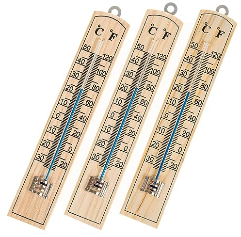 SIDCO Thermometer Holz 3 x Außen Innen Außenthermometer Analog Gartenthermometer Raum