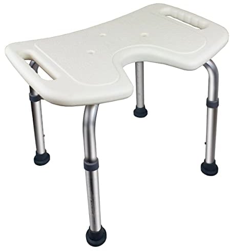 Mobiclinic®, Taburete Baño, Regulable en Altura, Bahía, Asiento en U, Conteras Antideslizantes, hasta 100 Kg, Aluminio, Blanco