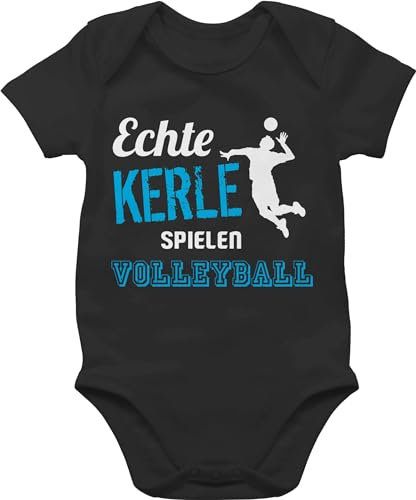 Baby Body Junge Mädchen - Sport & Bewegung - Echte Kerle spielen Volleyball - 3/6 Monate - Schwarz - basketball outfit 25. geburtstag volleyballer babysachen mit babyklamotten jungs babybody
