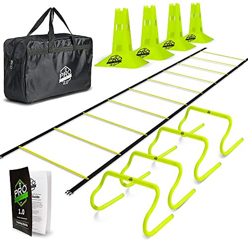 Pro Beinarbeit Agility Leiter und Hürde Trainings-Set mit Tragetasche – Speed Training Übungs Praxis für Fußball, Fußball und alle Sportarten – verstellbare Höhen 15.2 cm 22.9 cm & 30.5 cm