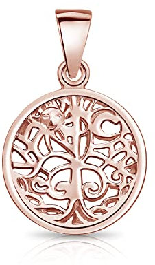 DTPsilver - Pendentif Femme en Argent Fin 925 et Plaqué Or Rose - Arbre de la Vie avec Etoile et Lune 16 x 25 mm