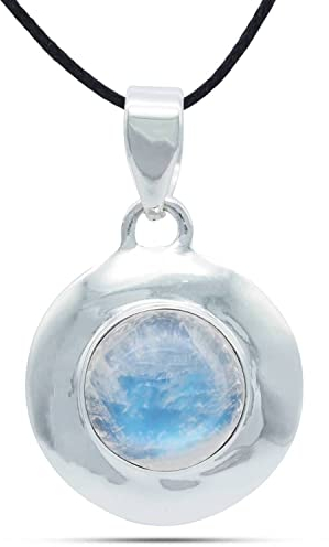 mantraroma Kettenanhänger 925 Silber Mondstein weißer Stein schimmer Edelstein Kettenanhänger Damen Sterling Silber Halskette Anhänger Geschenk (MAH-115-04)