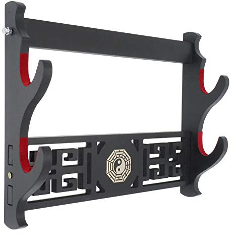 Eforlife Padded Sword Wall Mount Katana Stand Samurai Sword Holder Display Rack Chinese Bagua Style (2-Tier)