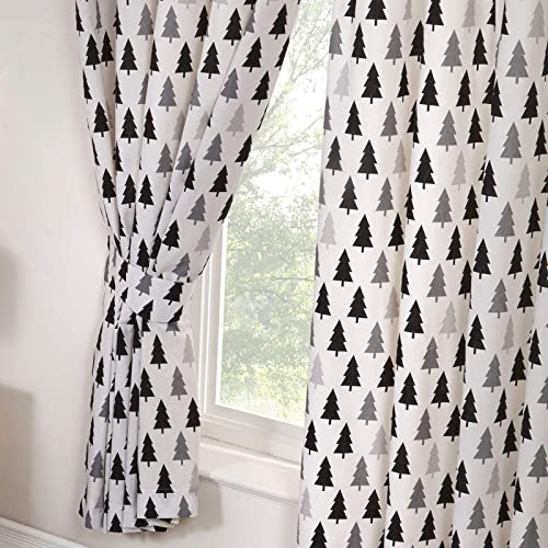 Price Right Home Scandi Bear Forest Lined Curtains 66x72in (CUR065-72) | 2 Curtains per Pack, Fully Lined, Pencil Pleat, Tie Backs, 48% Cotton 52% Polyester, Machine Washable, Trees