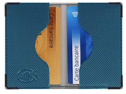 Color Pop® Etui 2 Cartes bancaires blindé (Anti-RFID) - Fabrication française - Protection des données bancaires (Bleu Pétrole - PVC Silver) - 9,7 x 6,5 x 0,5 cm