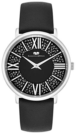 Rhodenwald & Söhne Damen Uhr analog Japan Quarz mit Echtleder schwarz Armband verziert mit Kristallen 10010329
