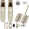 Door Knob & Latch Pack - Satin Nickel - Art Deco Premium Lever Slim Backplate | Complete Matching Set for 1x Interior Door - Handle, Hinges & Tubular Latch Strike Plate | Screws & Fixings Included