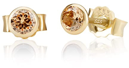 NKlaus Paar 5,0mm 333 Gelb Gold 8 Karat Ohrstecker Kristall Zirkonia Champagne Butterfly Verschluss Damen Mädchen 3384