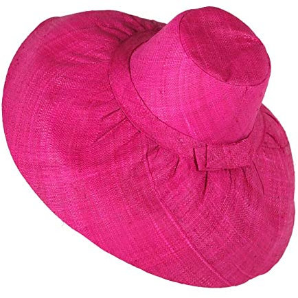 Miro Boho Chic - Sombrero Ibiza Grande, Practica y Chic Pamela de ala Larga Realizado en Rafia de Madagascar Pamelas para Bodas y Tocados Sombrero Playa Mujer Paja Madrina Boda (Fucsia)