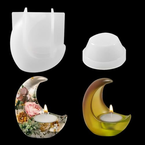 Zayookey Stampo in Resina Portacandele a Mezzaluna Stampi in Silicone Candeliere Lunare Stampi in Colata Epossidica Candle Holder Resin Mold per Fai da Te portacandele (Forma di Luna)