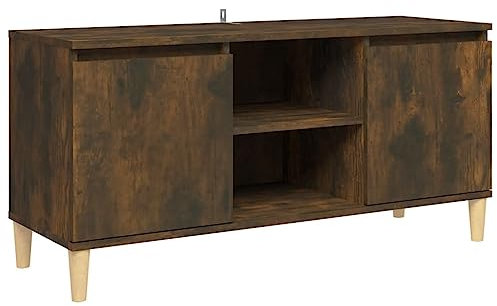 vidaXL Mobile TV con Gambe in Legno Massello Rovere Fumo 103,5x35x50cm