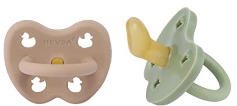 HEVEA Naturkautschuk Schnuller Kiefergerechte Form, 3-36 Monate - hygienisches einteiliges Design für Neugeborene bis Kleinkinder, BPA-frei, weich & langlebig - 2Pack (Tan Beige & Moss Green)