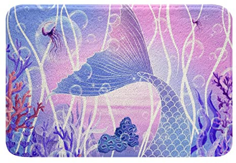Meerjungfrauen Teppich MäDchen Rosa Lila Meerjungfrau Badezimmerteppich Kinder Teenager Niedlich Fischschuppen Nautischer Meerestierteppich Rosa Lila Pastell Teppich Prinzessinnen Raumdekor 40 X 60