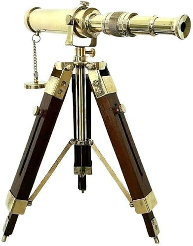 NAUTICAL WAREHOUSE Brass Telescope 12 Polished with Wooden Tripod Stand Collectible Home Decor (Golden)