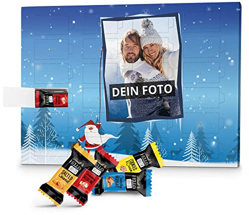 PhotoFancy – Foto Adventskalender mit hochwertiger Lindt HELLO-Schokolade in 4 Sorten – mit eigenem Bild bedruckt - Design Weihnachtsmann