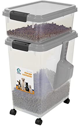 Livhome 3-Piece 50L Airtight Pet Food Storage Container Combo with Scoop and Treat Box for Dog Cat and Bird Food, Keep Pests Out, Translucent Body, Easy Mobility, Grey