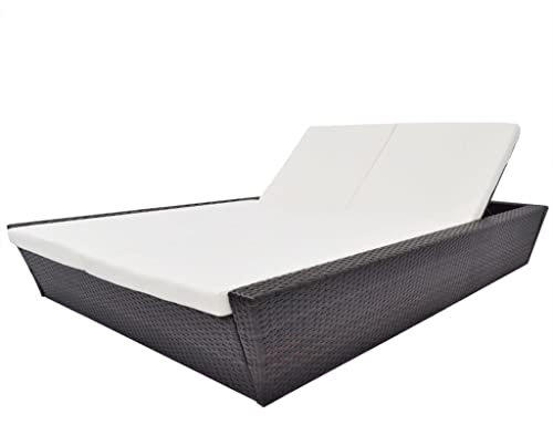 WIFESE 200×138,5×30 cm Outdoor Lounge Bett mit Polster Gartenbett Doppelliege Loungebett Sonnenliege Garten Sofabett Liegestuhl Garten Liege Gartensofa Gartenmöbel Verstellbar PE Rattan Braun