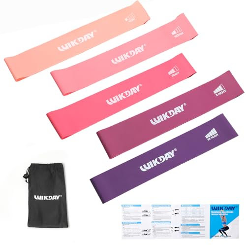 WIKDAY Lot de 5 bandes de résistance pour homme et femme - Bandes élastiques pour jambes de fessier, entraînement, yoga (rose)