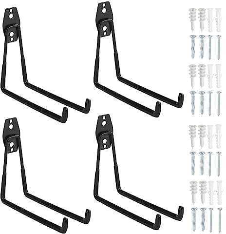 Faankiton 4 Stück Wandhaken Garage, Schwerlast Garage Haken, Doppelhaken Garage, Garage Storage Hooks zur Organisation für Leiter, Schlauch, Fahrrädern, Elektrowerkzeugen Sperrigen (Groß, Schwarz)