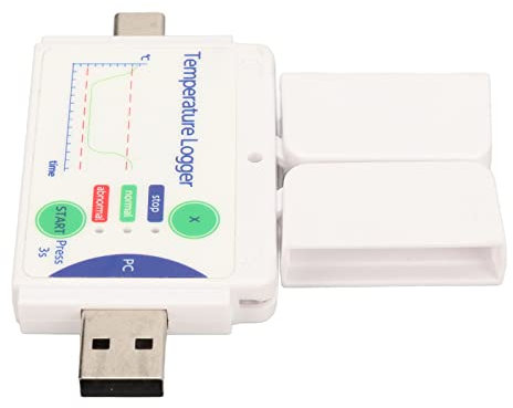 2 in 1 Type C U Disk Temperature Data Logger, Reusable Recorder Refrigerator Thermometer 180 Days Record PDF Reports Up to 8640 Data Sets, with Alarm Function
