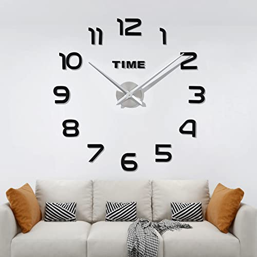 Warminn Wanduhr, DIY Aufkleber Wanduhr Moderne rahmenlose 3D-Wanduhr Römische Zahlen Spiegelaufkleber Kunst Wanduhr Wohnkultur Bastelt große Uhr für Büro Wohnzimmer Schlafzimmer (Schwarz 2)