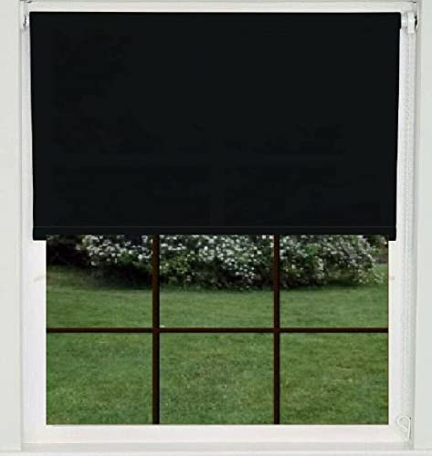 Thermal Blackout Roller Blinds for Window UV Protection Easy Fit Home Office Black out Blind for Bedroom, Trimmable Child Safe Black, 180cm Width x 165cm Drop