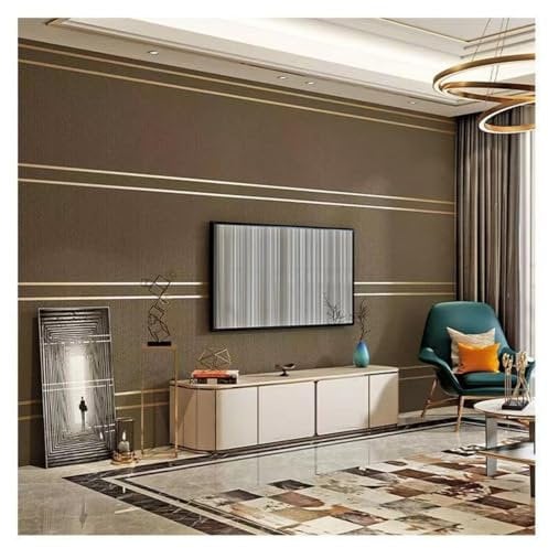 Mwpqbd Deerskin Velvet high-end 3D Wallpaper Nordic Geometric Lines Modern Simple Living Room Lighting Luxury Background Wall Non-Woven Peel Stick (9.5M Coffee Gold Wallpaper Aluminum foil Plate