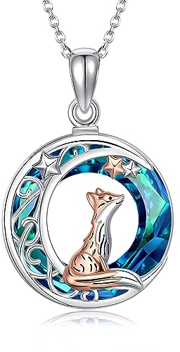 CUPENDA Fuchs Halskette Sterling Silber Fuchsmond Blauer Kristall Anhänger Halskette mit niedlichem Tierschmuck Geschenke für Frauen