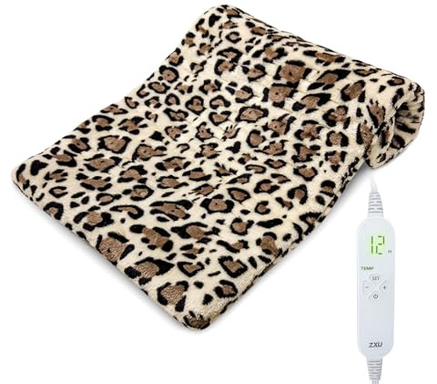 ZXU Heating Pad for Back Pain and Cramps Relief, Ultra Soft Microplush Heating Pad with 12 Heat Setting,Moist Heat ，1-24Hour Auto Shut Off, Stay on Function Hot Heated Pad (Leopard Print) 12” x 24”