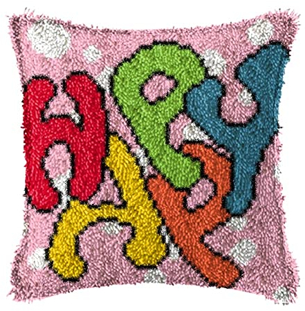 ANALTIRCE Knüpfkissen-Set, Strickset-Kissen, Teppich-Bastelset Für Anfänger, Knüpfset Für Anfänger, Erwachsene Oder Kinder, Fröhliches Buchstabenmuster, Wie Abgebildet, 17 X 17 Zoll/43 X 43 Cm