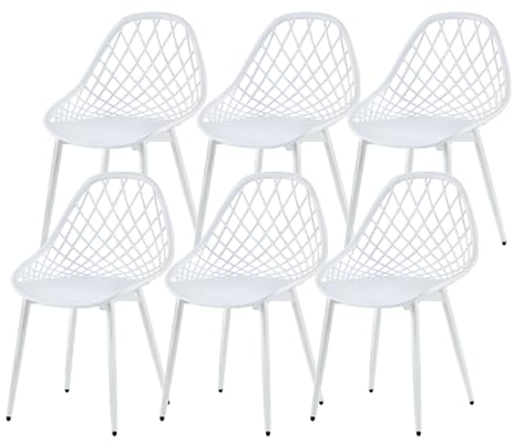 buybyroom Esszimmerstuhl 6er Set, Verstellbare Fußstütze Essstühle Stuhl mit Rückenlehne, Metallbeine Küchenstuhl Essstühle Loungesessel Wohnzimmerstuhl, Weiß