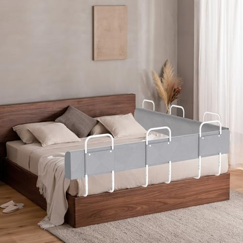 Tubiaz Bettgitter 180cm Bettschutzgitter rausfallschutz Bett für Kinder Verformbar Bettkantenschutz Höhenverstellbar Sicherheitsgeländer Boxspringbett Kinderbettgitter Kinderbett,Grau