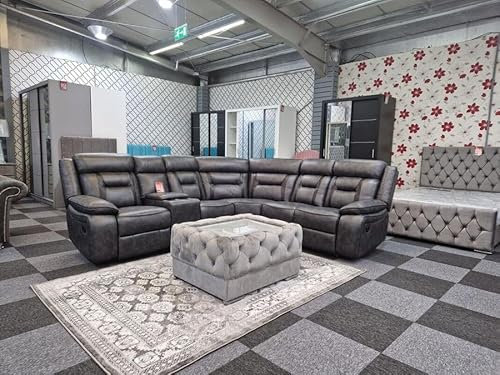 Nova Leather Electric Recliner With Cupholders - USB Charging Ports - Elephant Grey - Leather Corner Sofa