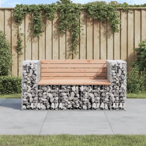 Festnight Gabionenbank Gartenbank Gabionen Bank Sitzbank Parkbank Gabione Steinkorb Gabionen-Gartenbank mit Lehne - Garten-Bank mit Sitzfläche aus Douglasienholz - 143 x 71 x 65,5 cm