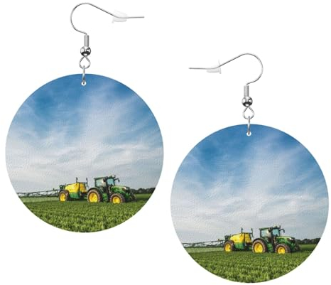OPSREY Traktor Bauernhof gedruckt Mode runde Ohrring Leder Ohrstecker baumeln dekorative Ohrring, Einheitsgröße, Kunstleder