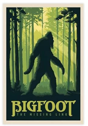 BoQari Bigfoot The Missing Link Vintage-Reiseposter auf Leinwand, Poster, Wandkunst, Dekor, Bild, Gemälde für Wohnzimmer, Schlafzimmer, Dekoration, ungerahmt, 30 x 45 cm