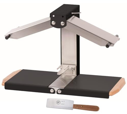LOUIS TELLIER - Appareil à Raclette Brezière PREMIUM+Couteau Raclette - Noir Poignées Bois - Fabrication Française - Pour 1/4 ou 1/6 de Meule - Rampes Chauffantes Réglables - Pliable - 1000W