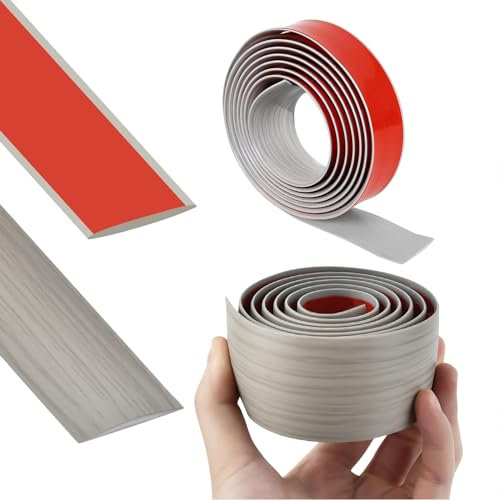 ZYNERY Bande de seuil, Bandes de seuil adhésives, Baguettes de seuil pour sols de transition en PVC, Séparateurs de sol rattrapage de niveau, Baguettes décoratives en bois (2,5 M x 4 cm, gris)